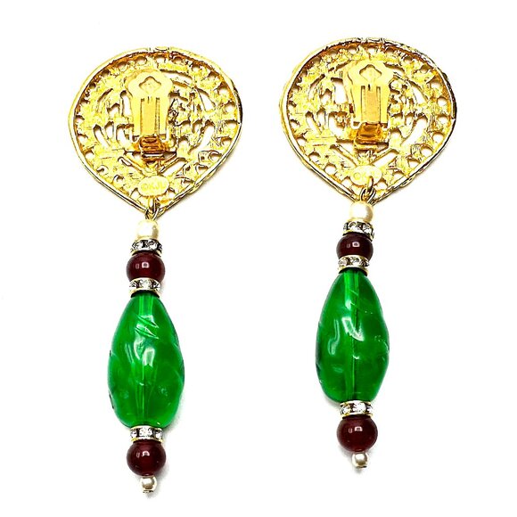 Vintage Kenneth Jay Lane Ornate Gold Clip-on Earrings — KJL Couture Collection - Picture 2 of 9